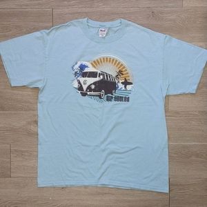 Volkswagon Air Cooled Mens Anvil Tshirt Size XL Lite Blue VW Bus Surfer Beach
